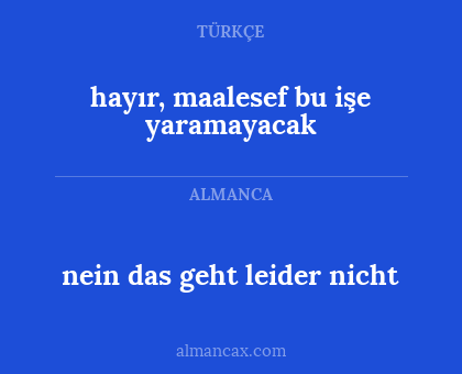 nein das geht leider nicht - hayır, maalesef bu işe yaramayacak