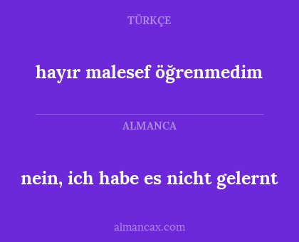 hayır malesef öğrenmedim - nein, ich habe es nicht gelernt