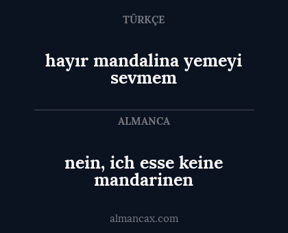 nein, ich esse keine mandarinen - hayır mandalina yemeyi sevmem