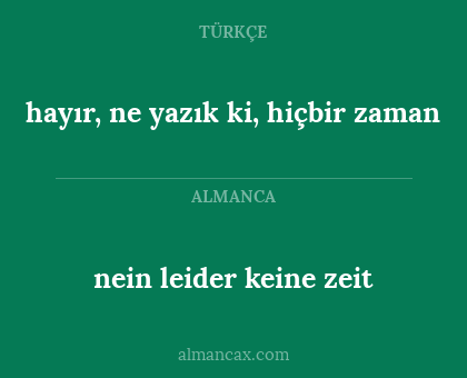 nein leider keine zeit - hayır, ne yazık ki, hiçbir zaman