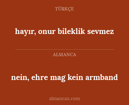 hayır, onur bileklik sevmez - nein, ehre mag kein armband