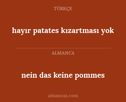nein das keine pommes - hayır patates kızartması yok