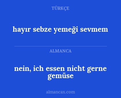 hayır sebze yemeği sevmem - nein, ich essen nicht gerne gemüse