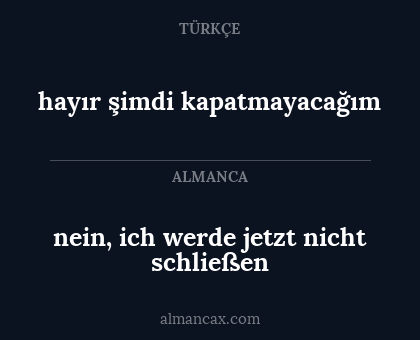 nein, ich werde jetzt nicht schließen - hayır şimdi kapatmayacağım