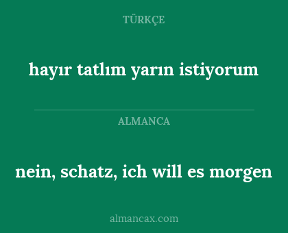 nein, schatz, ich will es morgen - hayır tatlım yarın istiyorum