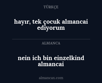 nein ich bin einzelkind almancai - hayır, tek çocuk almancai ediyorum