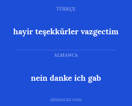nein danke ich gab - hayir teşekkürler vazgectim