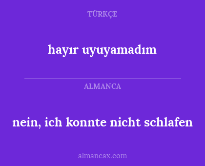 nein, ich konnte nicht schlafen - hayır uyuyamadım