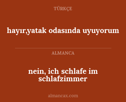 nein, ich schlafe im schlafzimmer - hayır,yatak odasında uyuyorum