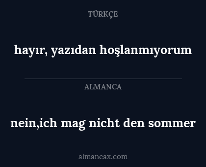 nein,ich mag nicht den sommer - hayır, yazıdan hoşlanmıyorum