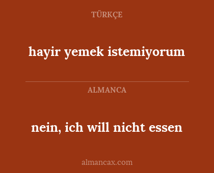 nein, ich will nicht essen - hayir yemek istemiyorum