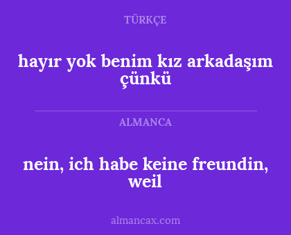 hayır yok benim kız arkadaşım çünkü - nein, ich habe keine freundin, weil