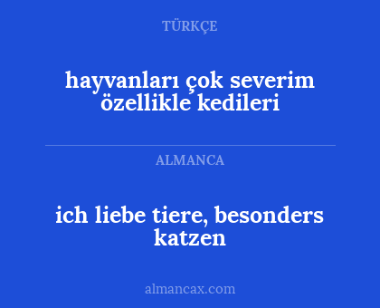 ich liebe tiere, besonders katzen - hayvanları çok severim özellikle kedileri