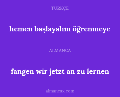 fangen wir jetzt an zu lernen - hemen başlayalım öğrenmeye