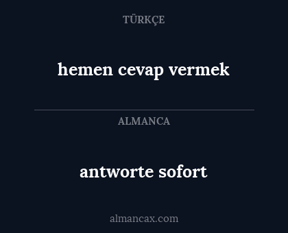 antworte sofort - hemen cevap vermek