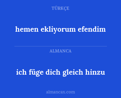 hemen ekliyorum efendim - ich füge dich gleich hinzu
