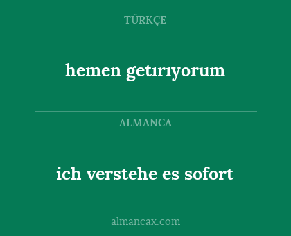 hemen getırıyorum - ich verstehe es sofort