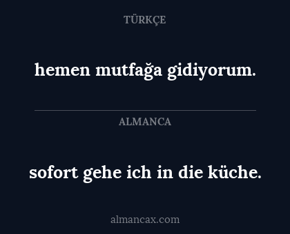 hemen mutfağa gidiyorum. - sofort gehe ich in die küche.