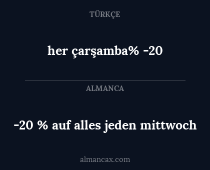 her çarşamba% -20 - -20 % auf alles jeden mittwoch