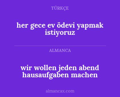 wir wollen jeden abend hausaufgaben machen - her gece ev ödevi yapmak istiyoruz