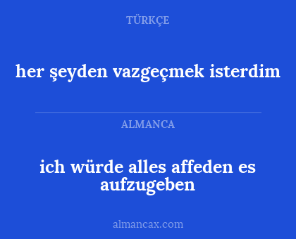 ich würde alles affeden es aufzugeben - her şeyden vazgeçmek isterdim