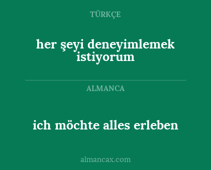 ich möchte alles erleben - her şeyi deneyimlemek istiyorum