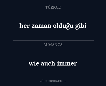 wie auch immer - her zaman olduğu gibi