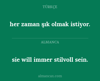 sie will immer stilvoll sein. - her zaman şık olmak istiyor.