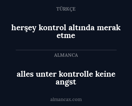 alles unter kontrolle keine angst - herşey kontrol altında merak etme