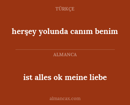 ist alles ok meine liebe - herşey yolunda canım benim