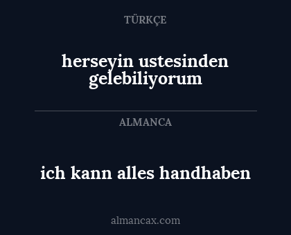herseyin ustesinden gelebiliyorum - ich kann alles handhaben