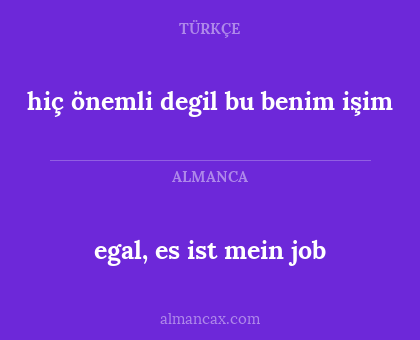 egal, es ist mein job - hiç önemli degil bu benim işim