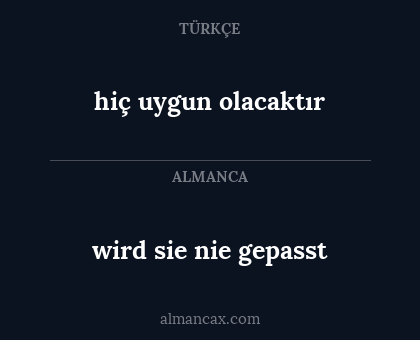 wird sie nie gepasst - hiç uygun olacaktır