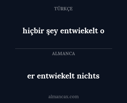 hiçbir şey entwiekelt o - er entwiekelt nichts