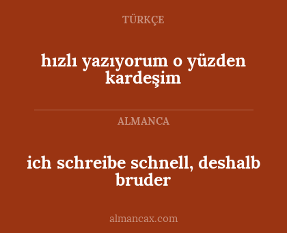 hızlı yazıyorum o yüzden kardeşim - ich schreibe schnell, deshalb bruder