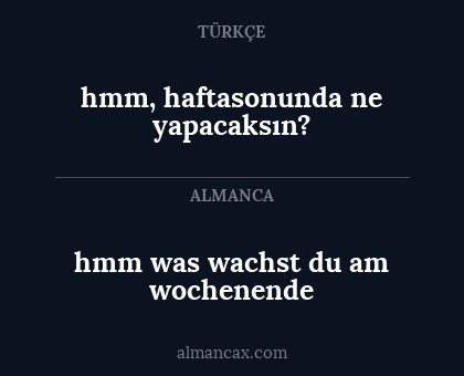 hmm, haftasonunda ne yapacaksın? - hmm was wachst du am wochenende