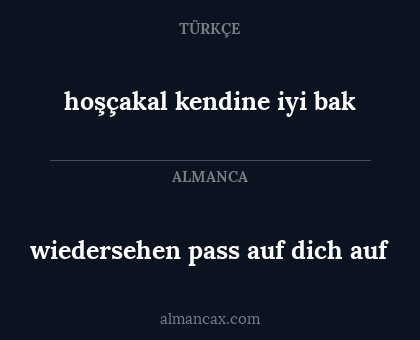 wiedersehen pass auf dich auf - hoşçakal kendine iyi bak