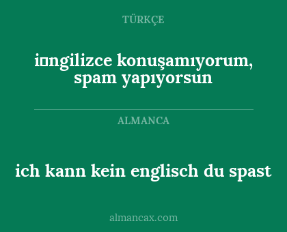i̇ngilizce konuşamıyorum, spam yapıyorsun - ich kann kein englisch du spast