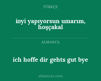ich hoffe dir gehts gut bye - i̇yi yapıyorsun umarım, hoşçakal