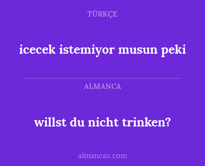 willst du nicht trinken? - icecek istemiyor musun peki
