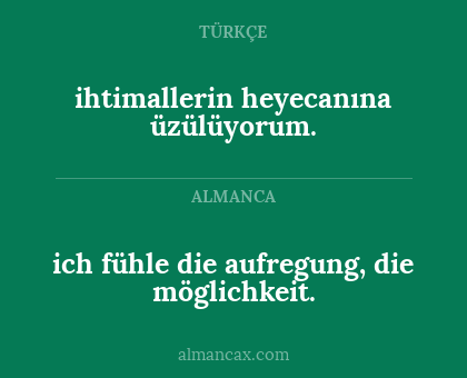 ich fühle die aufregung, die möglichkeit. - ihtimallerin heyecanına üzülüyorum.