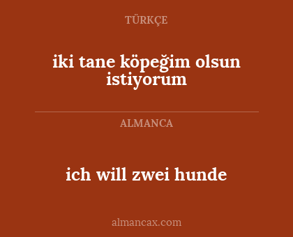 ich will zwei hunde - iki tane köpeğim olsun istiyorum