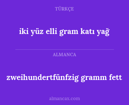 iki yüz elli gram katı yağ - zweihundertfünfzig gramm fett