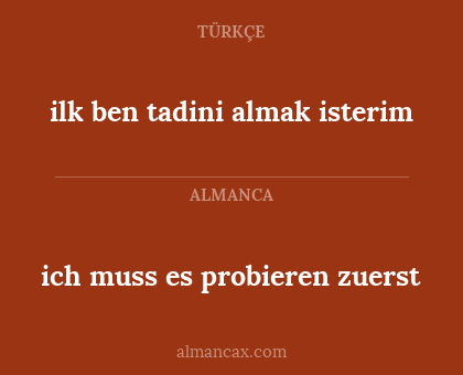ich muss es probieren zuerst - ilk ben tadini almak isterim