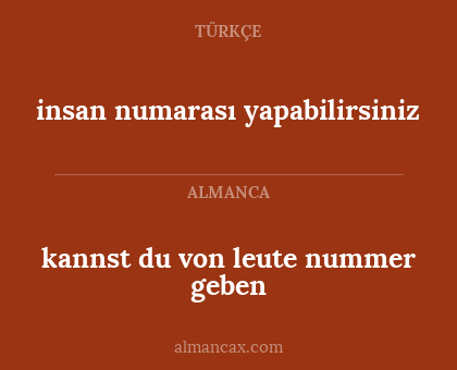 kannst du von leute nummer geben - insan numarası yapabilirsiniz