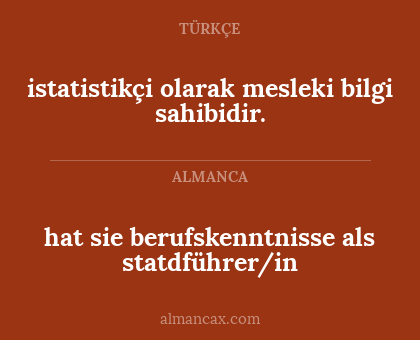 hat sie berufskenntnisse als statdführer/in - istatistikçi olarak mesleki bilgi sahibidir.