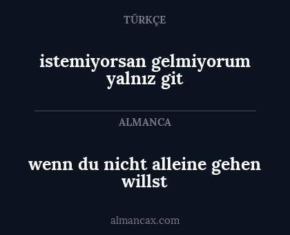 istemiyorsan gelmiyorum yalnız git - wenn du nicht alleine gehen willst
