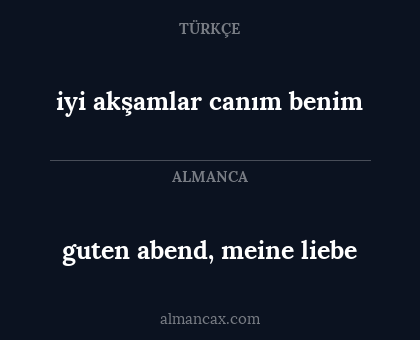 guten abend, meine liebe - iyi akşamlar canım benim
