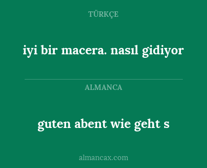 iyi bir macera. nasıl gidiyor - guten abent wie geht s