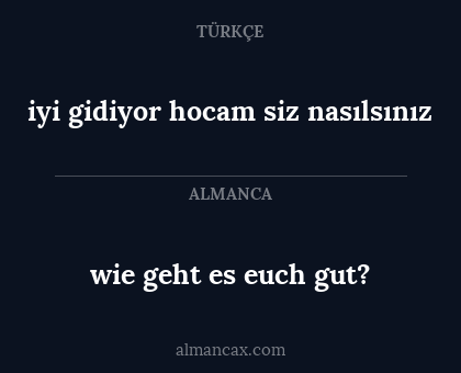 wie geht es euch gut? - iyi gidiyor hocam siz nasılsınız